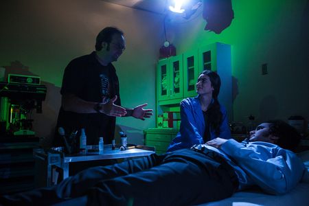 Steven Shea directing LeeAnna Vamp and A.J. Nickell on the set of Beautiful Corpse.