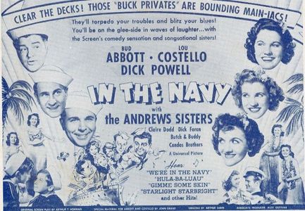 Bud Abbott, Laverne Andrews, Maxene Andrews, Patty Andrews, Lou Costello, Claire Dodd, Sunnie O'Dea, Dick Powell, and Th