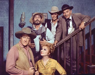 James Arness, Amanda Blake, Ken Curtis, Milburn Stone, and Buck Taylor in Gunsmoke (1955)