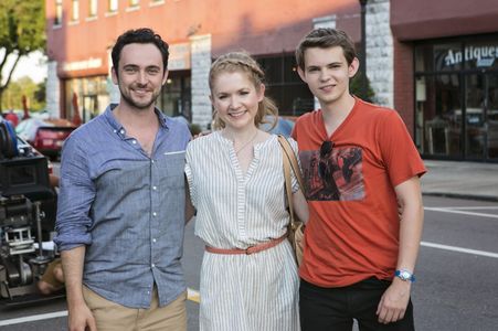 Robbie Kay, Charleene Closshey, and George Blagden in No Postage Necessary (2017)