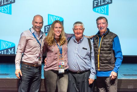 Producer Greg Stuhr and Director Jenna Ricker with racing legends Tom Bigelow and Johnny Rutherford at the Indy Film Fes