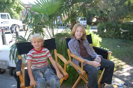 Tate with Joey Luthman on the set of Eleventh Hour