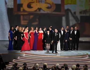 Tony Shalhoub, Daniel Palladino, Amy Sherman-Palladino, and Rachel Brosnahan at an event for The 70th Primetime Emmy Awa