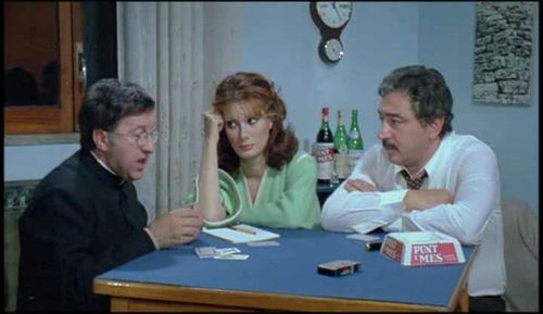 Dino Emanuelli, Edwige Fenech, and Renzo Montagnani in The Schoolteacher Goes to Boys' High (1978)