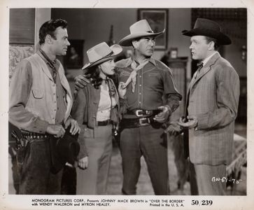 Johnny Mack Brown, Myron Healey, House Peters Jr., and Wendy Waldron in Over the Border (1950)