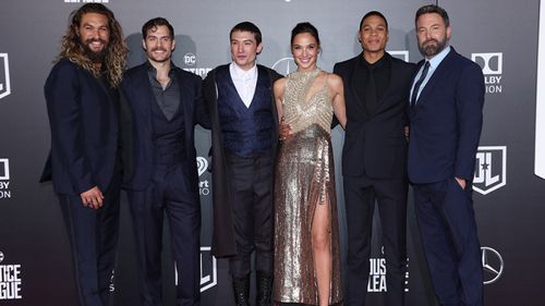 Jason Momoa, Henry Cavill, Ezra Miller, Gal Gadot, Ray Fisher and Ben Affleck at the Los Angeles Premiere of Justice Lea