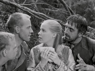 Axel Düberg, Tor Isedal, Birgitta Pettersson, and Ove Porath in The Virgin Spring (1960)