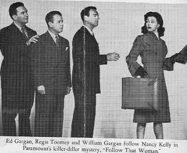 Edward Gargan, William Gargan, Nancy Kelly, and Regis Toomey in Follow That Woman (1945)