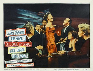James Stewart, Jack Lemmon, Kim Novak, Elsa Lanchester, Janice Rule, and The Brothers Candoli in Bell Book and Candle (1