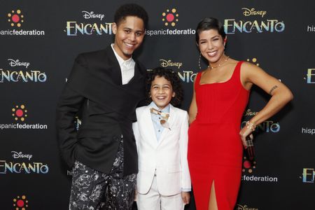 Ravi Cabot-Conyers, Rhenzy Feliz, and Jess Darrow at an event for Encanto (2021)