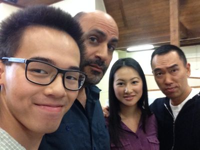 Still of Bruce Baek with Daniel Yang, Michael Benyaer, Yasmin Lau on the set of 'Taken'(2018)