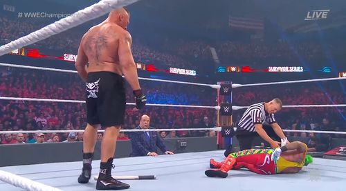 Rey Mysterio, Paul Heyman, and Brock Lesnar in WWE Survivor Series (2019)