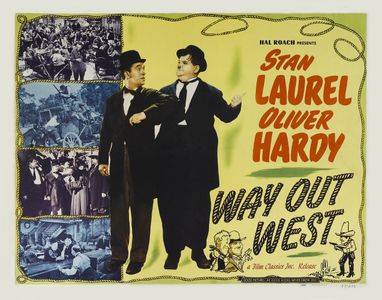 Oliver Hardy, Stanley Fields, James Finlayson, Stan Laurel, and Vivien Oakland in Way Out West (1937)