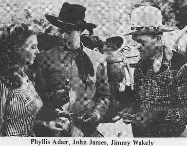 Phyllis Adair, John James, and Jimmy Wakely in Riders of the Dawn (1945)