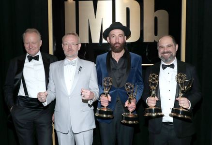 Stellan Skarsgård, Jared Harris, Craig Mazin, and Johan Renck at an event for IMDb at the Emmys (2016)