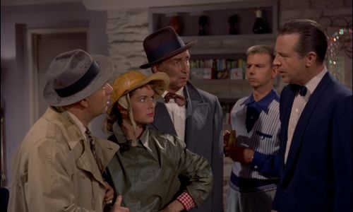 Debbie Reynolds, Horace McMahon, Alvy Moore, Dick Powell, and Herb Vigran in Susan Slept Here (1954)