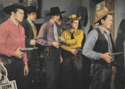 Robert Barron, Fred Kohler Jr., Rex Lease, Hugh Prosser, and Michael Vallon in Boss of Hangtown Mesa (1942)