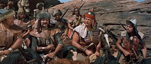 John Wayne, Pedro Armendáriz, Lee Van Cleef, William Conrad, and Peter Mamakos in The Conqueror (1956)