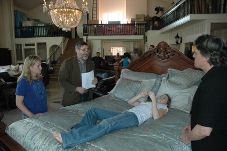 John Landis portraying a Dept. Store Manager rehearses his scene with director Malone and Cherilyn Wilson for PARASOMNIA