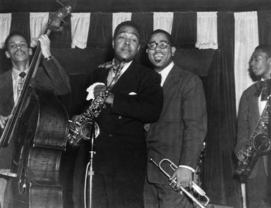 John Coltrane, Dizzy Gillespie, Charlie Parker, and Tommy Potter