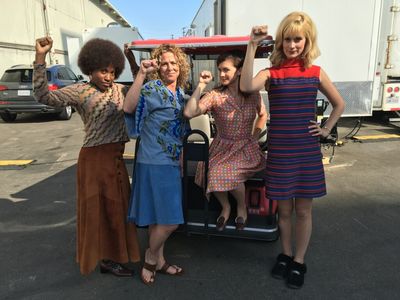 Caitlin Fitzgerald, Brienne, Toni Christopher and Mildred Marie Langford on set for season 4 of MASTERS OF SEX.