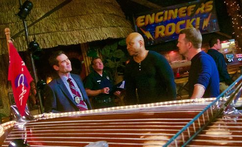 Matthew Godbey (Detective Dan Evans) on the set of NCIS:Los Angeles with LLCoolJ and Chris O'Donnell