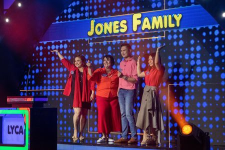 Beth Jones, Arwin Alarva, Lyca Leyma, and Angelica Jones in Family Feud Philippines (2022)
