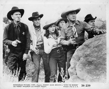 Hank Bell, Johnny Mack Brown, Herman Hack, Artie Ortego, House Peters Jr., and Wendy Waldron in Over the Border (1950)