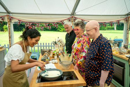 Matt Lucas, Crystelle Pereira, Prue Leith, and Paul Hollywood in The Great British Baking Show (2010)