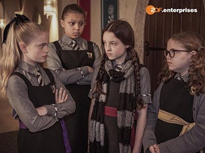 Tallulah Milligan, Meibh Campbell, Bella Ramsey, and Jenny Richardson in The Worst Witch (2017)