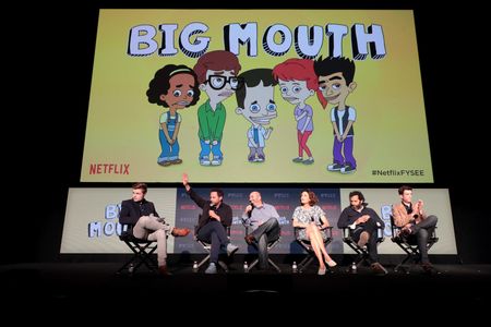 Jessi Klein, Jason Mantzoukas, Nick Kroll, John Mulaney, Ben Travers, and Andrew Goldberg at an event for Big Mouth (201