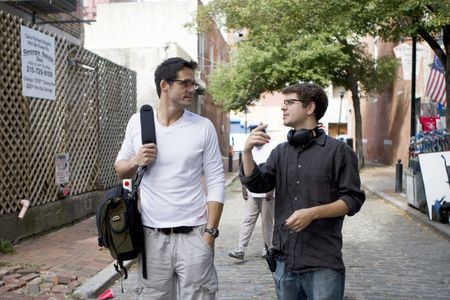 Director Ben Hickernell directs actor Josh Hopkins on the set of LEBANON, PA.