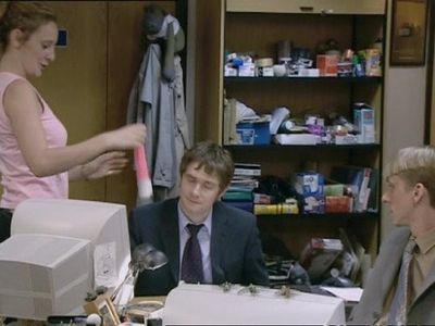 Mackenzie Crook, Martin Freeman, and Stacey Roca in The Office (2001)