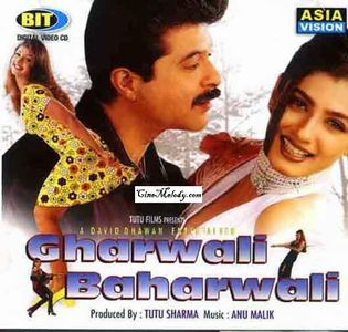 Anil Kapoor, Rambha, and Raveena Tandon in Gharwali Baharwali (1998)