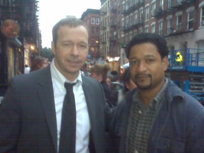 Alan R. Rodriguez and Donnie Wahlberg on set of Blue Bloods.