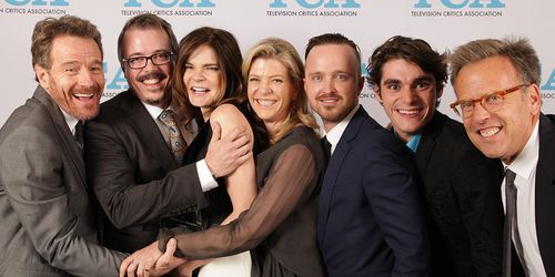 Bryan Cranston, Vince Gilligan, Mark Johnson, Michelle MacLaren, Aaron Paul, Betsy Brandt, and RJ Mitte at an event for 