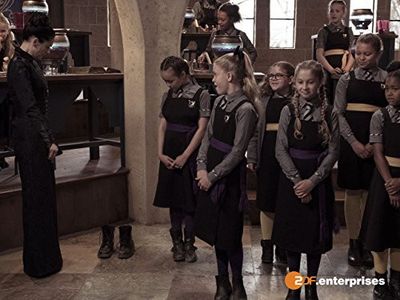 Raquel Cassidy, Tallulah Milligan, Meibh Campbell, Tamara Smart, Jenny Richardson, and Dagny Rollins in The Worst Witch 