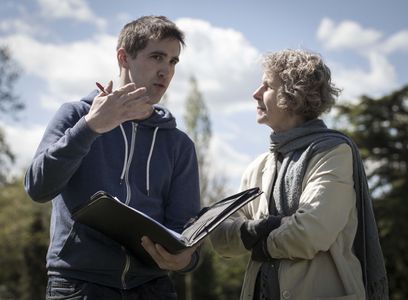 Director, Mark Owen, talking actress Jan Carey through a particular scene ...