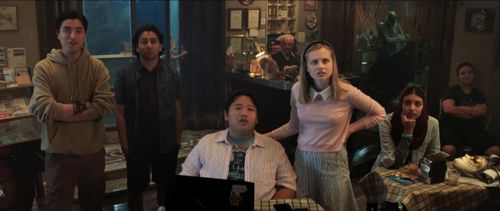 Zach Barack, Tony Revolori, Remy Hii, Angourie Rice, and Jacob Batalon in Spider-Man: Far from Home (2019)