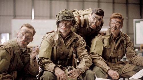 Damian Lewis, Ron Livingston, Neal McDonough, and Rick Warden in Band of Brothers (2001)