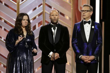Jason Statham, Paul Feig, and Melissa McCarthy at an event for 73rd Golden Globe Awards (2016)