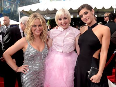 Lizzy Caplan, Amy Poehler, and Lena Dunham at an event for The 66th Primetime Emmy Awards (2014)