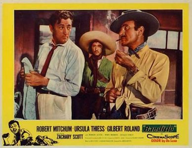 Robert Mitchum, Rodolfo Acosta, and Gilbert Roland in Bandido! (1956)