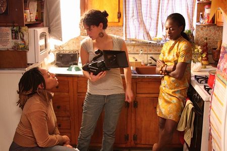 Director Iquo B. Essien, DP Elena Greenlee, and actress Zainab Jah filming How to Make Afang Soup