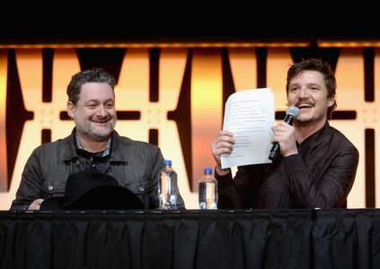 Pedro Pascal and Dave Filoni at an event for The Mandalorian (2019)