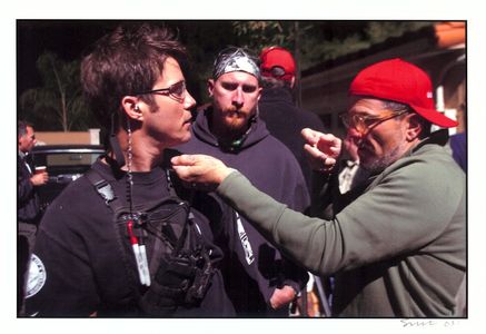 (from left to right) Blumes Tracy, Tom Seymour and David Mamet: blocking an action sequence from Spartan.
