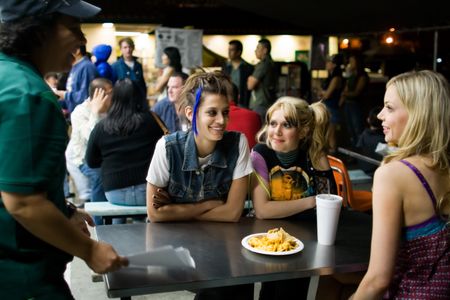 Angela Robinson, Michelle Lombardo, Lisa Rieffel, and Riki Lindhome filming Girltrash.