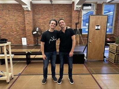 Jonathan Groff and Corey Mach in rehearsal for MERRILY WE ROLL ALONG