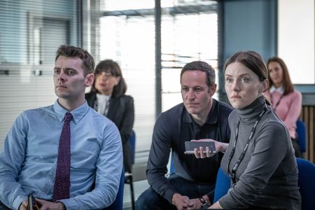 Andrew Dowbiggin (DS Clarke), Thomas Law (DC Martin) and Erin Shanagher (DS Hobson) in “The Bay”, series 3.