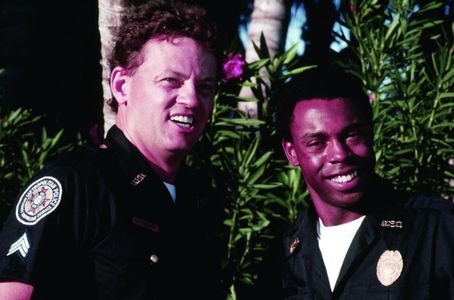 David Graf and Michael Winslow in Police Academy 5: Assignment: Miami Beach (1988)